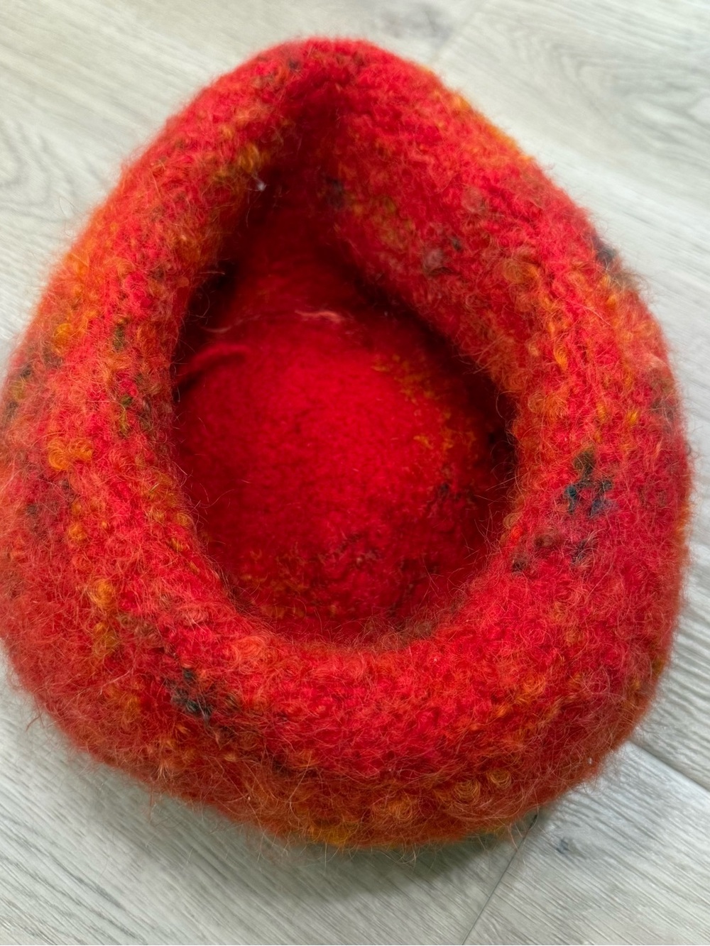 Felted Fuzzy Red with hints of yellow Wool Blend Rolled Bucket Hat - Picture 4 of 9